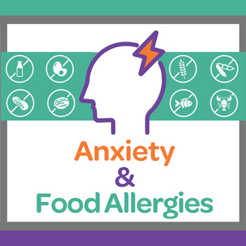 "Anxiety and Food Allergies" with icon with head with lighting bolt