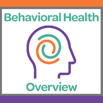 Behavioral Health Overview & Psychological Impacts poster with picture of person's head with swirl