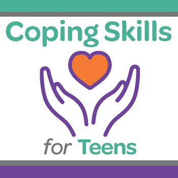 "Coping Skills for Teens" with hands with heart icon